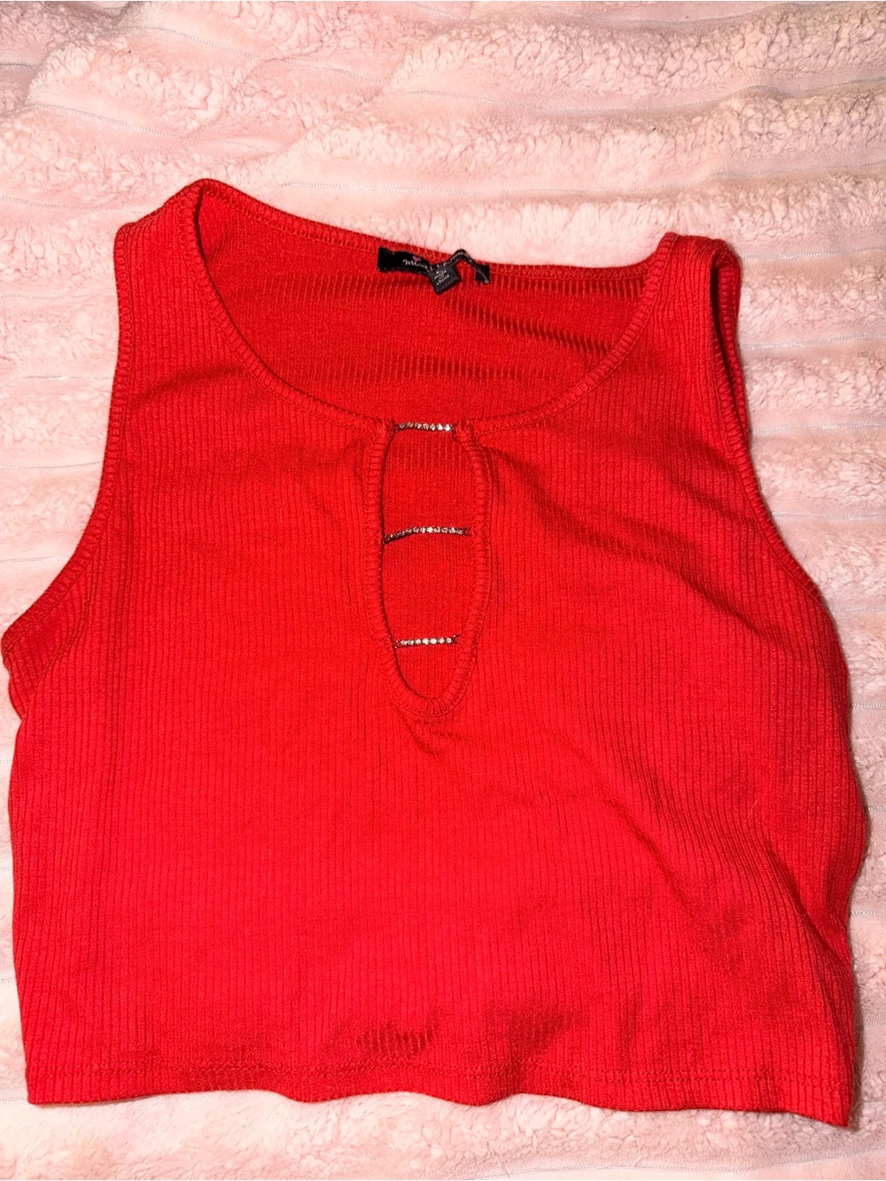 Mimi Trends Red Rhinestone Cutout Crop Tank Top Size Large
